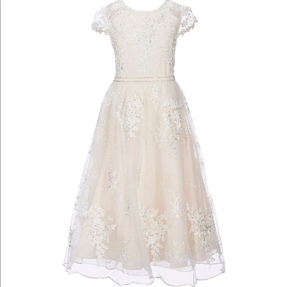 Chantilly Place A-Line Embroidered Taupe Dress